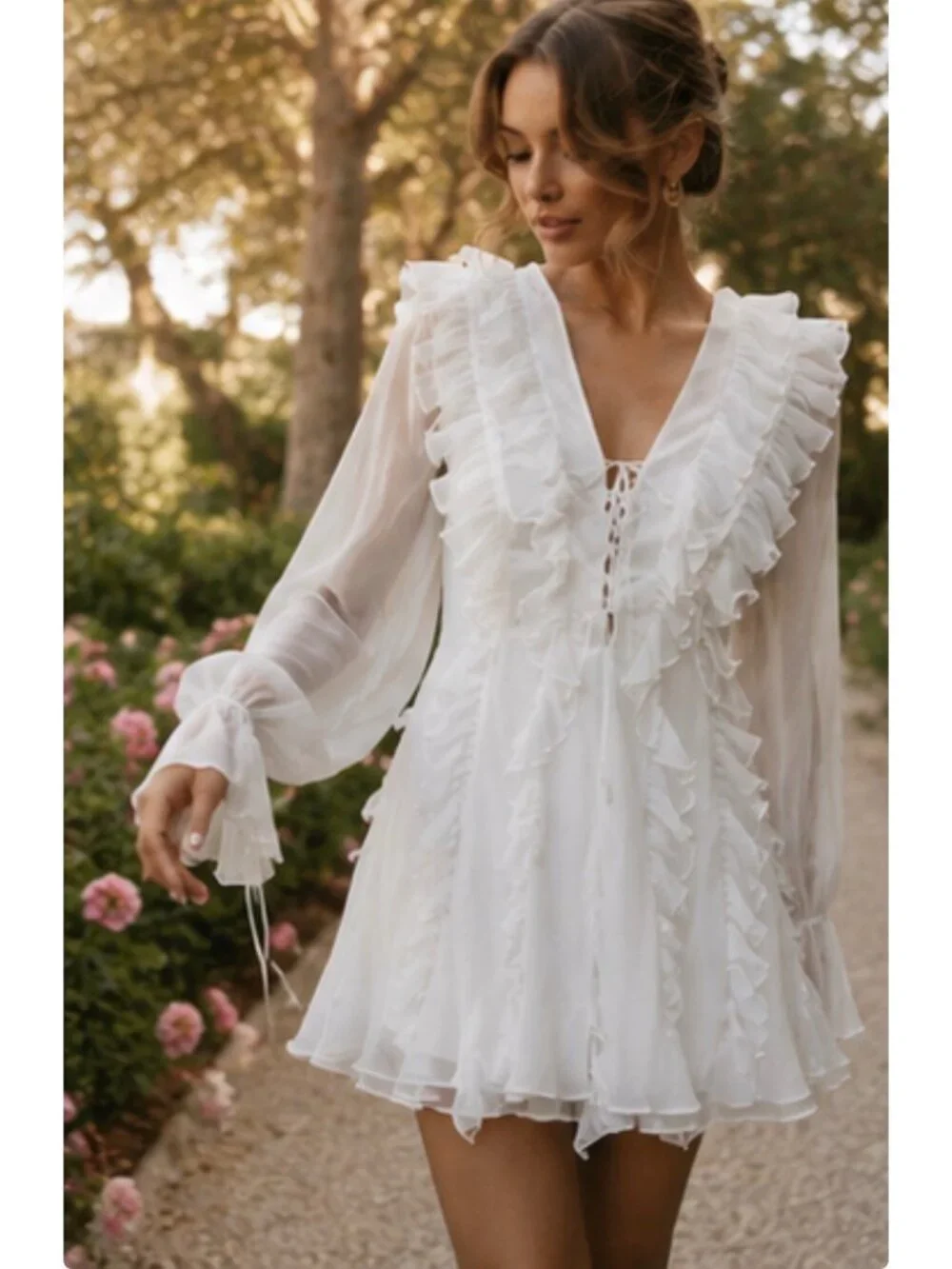 Endless Rose Long-Sleeve Chiffon Ruffle Mini Dress Size Large New With Tags